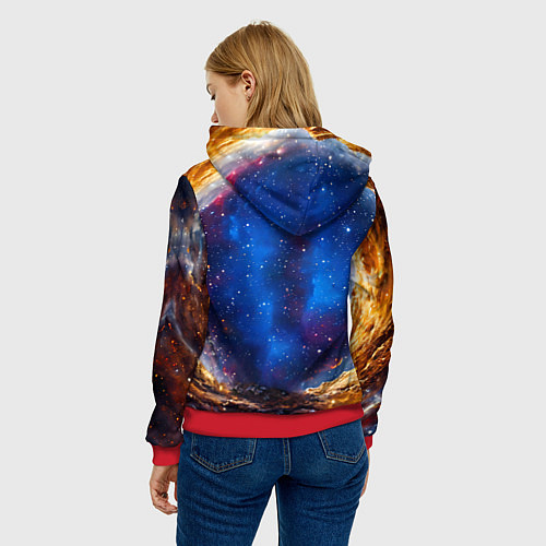 Женская толстовка Абиссинская кошка в космосе / 3D-Красный – фото 4