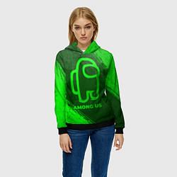 Толстовка-худи женская Among Us - green gradient, цвет: 3D-черный — фото 2