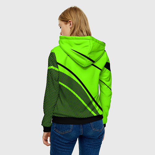 Женская толстовка Sport ярко-зелёный с чёрным точечный / 3D-Черный – фото 4