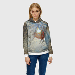 Толстовка-худи женская Искрящийся мандарин на снегу, цвет: 3D-белый — фото 2