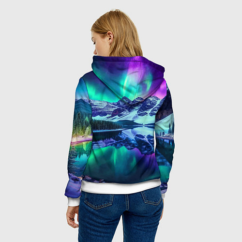 Женская толстовка Северное сияние над горами - неоновое свечение / 3D-Белый – фото 4