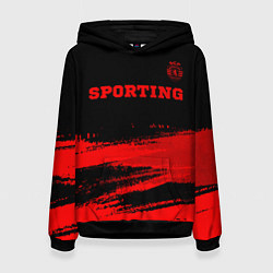 Толстовка-худи женская Sporting - red gradient посередине, цвет: 3D-черный