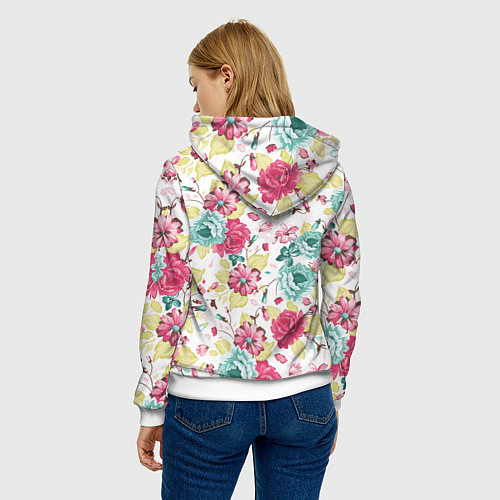 Женская толстовка Розы красные и бирюзовые / 3D-Белый – фото 4