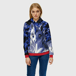 Толстовка-худи женская Единорог - синий рог, цвет: 3D-красный — фото 2