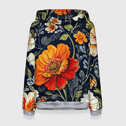 Женская толстовка Маки и пионы старинный паттерн