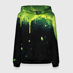 Женская толстовка Зеленая стекающая краска по черному фону