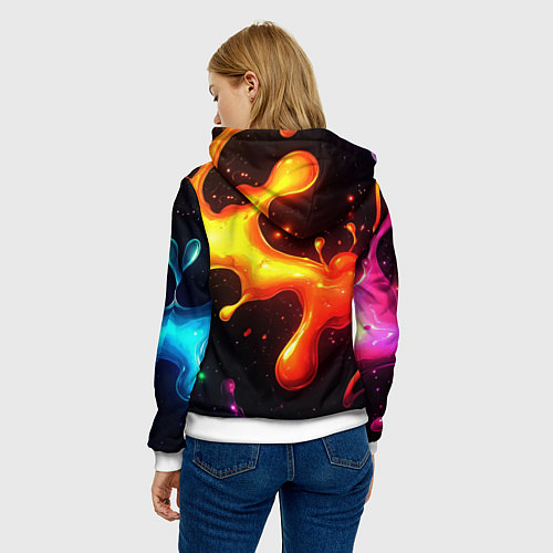 Женская толстовка Радужные кляксы на черном фоне / 3D-Белый – фото 4