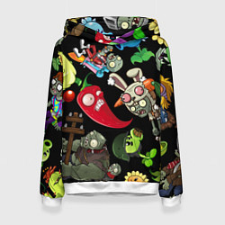 Женская толстовка Растения против зомби персонажи на черном