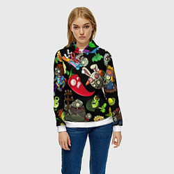 Толстовка-худи женская Растения против зомби персонажи на черном, цвет: 3D-белый — фото 2