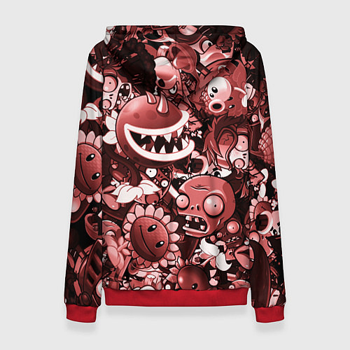 Женская толстовка Растения против зомби в красном цвете / 3D-Красный – фото 2
