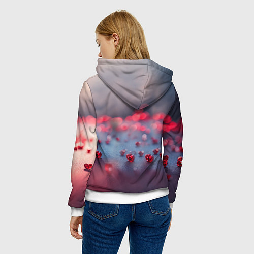 Женская толстовка Хрустальное красное сердце на сером фоне с боке / 3D-Белый – фото 4