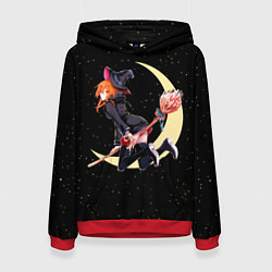 Толстовка-худи женская Ведьма с яблоком летит на метле, цвет: 3D-красный
