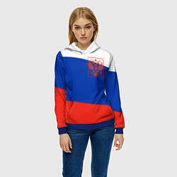 Толстовка-худи женская Россия флаг с гербом, цвет: 3D-синий — фото 2
