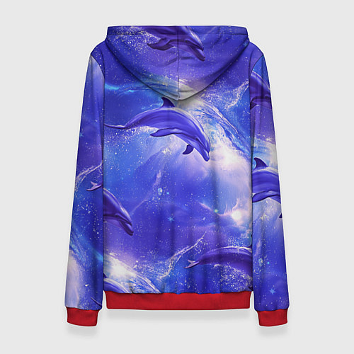 Женская толстовка Дельфины в волшебном море паттерн / 3D-Красный – фото 2