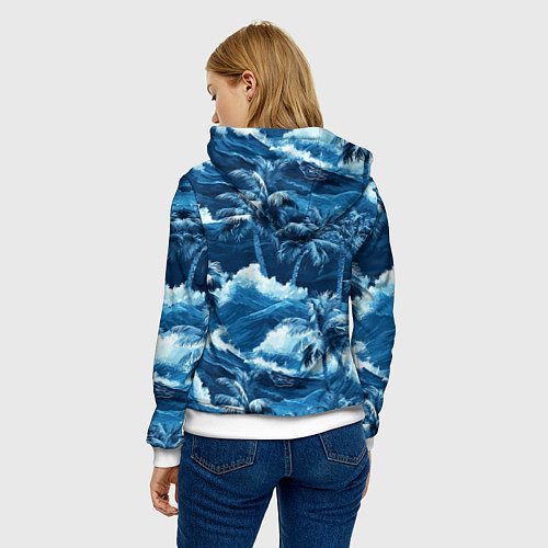 Женская толстовка Пальмы и волны - голубые оттенки паттерн / 3D-Белый – фото 4