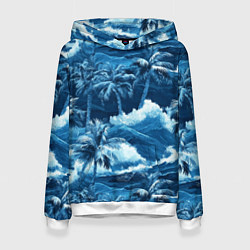 Женская толстовка Пальмы и волны - голубые оттенки паттерн