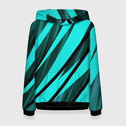 Женская толстовка Неоновый голубой с чёрным абстракция с полосами