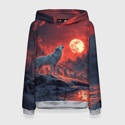 Женская толстовка Белый волк воет на луну