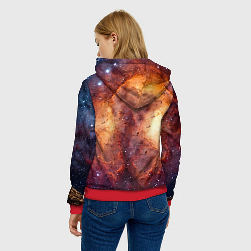 Женская толстовка Американский стаффордширский терьер в космосе / 3D-Красный – фото 4