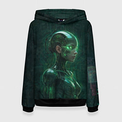 Женская толстовка Девушка-андроид в зелёных тонах