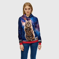 Толстовка-худи женская Сибирская кошка в космосе, цвет: 3D-красный — фото 2