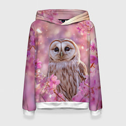 Женская толстовка Белая сова и розовые цветы