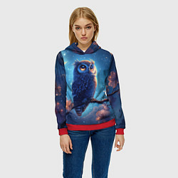 Толстовка-худи женская Сова на фоне ночного неба, цвет: 3D-красный — фото 2