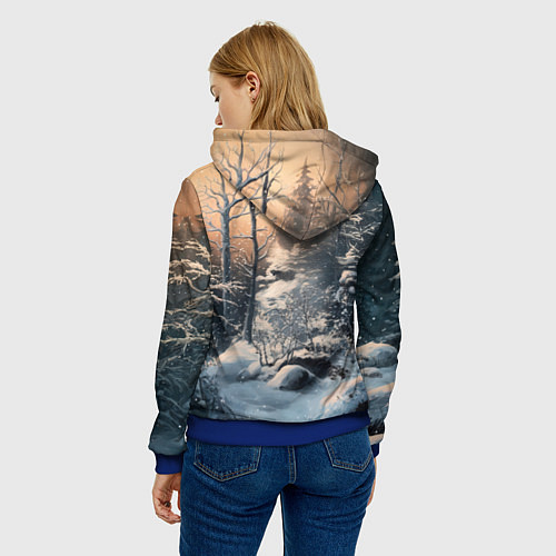Женская толстовка Белый лисенок в зимнем лесу / 3D-Синий – фото 4