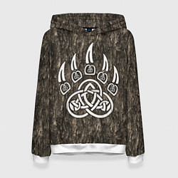 Женская толстовка Символ Велеса - лапа медведя в текстуре древа