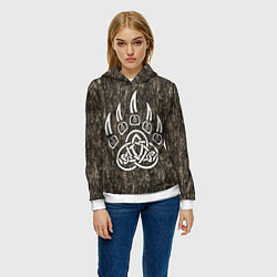 Толстовка-худи женская Символ Велеса - лапа медведя в текстуре древа, цвет: 3D-белый — фото 2