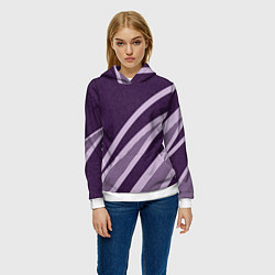 Толстовка-худи женская Фиолетовый абстрактный с полосой, цвет: 3D-белый — фото 2