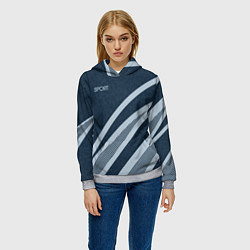 Толстовка-худи женская Sport синий текстурный с полосами, цвет: 3D-меланж — фото 2