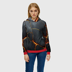 Толстовка-худи женская Серая текстура с золотым изломом, цвет: 3D-красный — фото 2