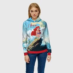 Толстовка-худи женская Ariel I love the ocean - русалка - beautiful big p, цвет: 3D-красный — фото 2