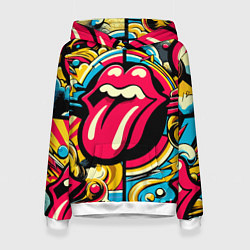 Толстовка-худи женская Rolling Stones logo - pop art pattern, цвет: 3D-белый