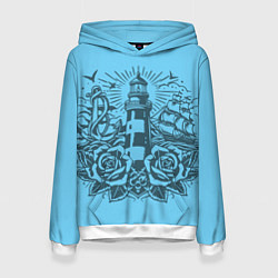 Женская толстовка Маяк с розами и кораблем