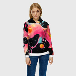 Толстовка-худи женская Розовая текстура в черном, цвет: 3D-белый — фото 2