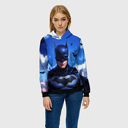 Толстовка-худи женская Бэтмен синее небо, цвет: 3D-черный — фото 2