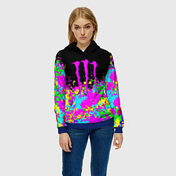 Толстовка-худи женская Monster energy краски неоновые, цвет: 3D-синий — фото 2