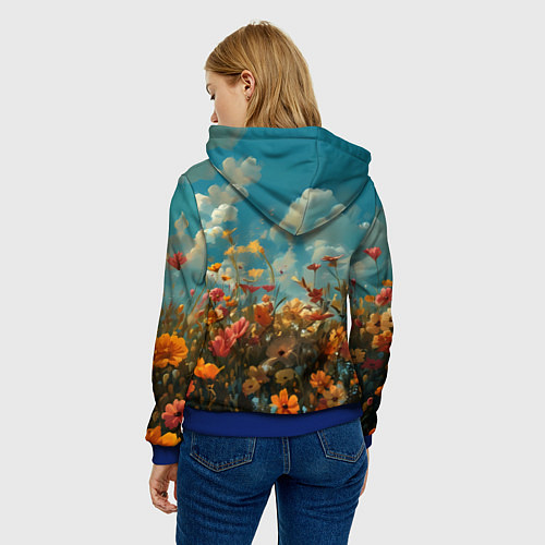 Женская толстовка Лисица в цветочном поле / 3D-Синий – фото 4