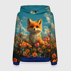 Женская толстовка Лисица в цветочном поле