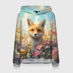 Женская толстовка Лиса в цветочном поле