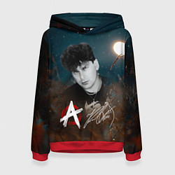 Толстовка-худи женская Юрий Хой на фоне луны, цвет: 3D-красный