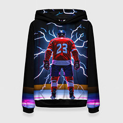 Толстовка-худи женская Хоккеист и молния, цвет: 3D-черный