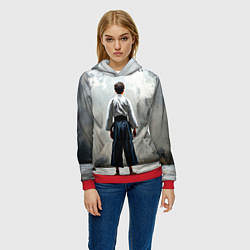 Толстовка-худи женская Боец айкидо на сером, цвет: 3D-красный — фото 2