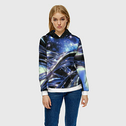 Толстовка-худи женская Закрученные линии и звезды - космическая абстракци, цвет: 3D-белый — фото 2