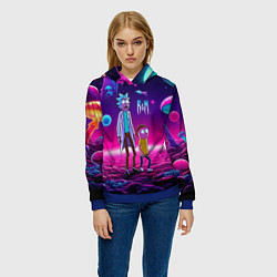 Толстовка-худи женская Морти и Рик на планете неоновых сказочных грибов, цвет: 3D-синий — фото 2