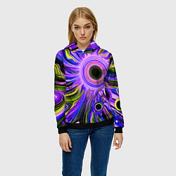 Толстовка-худи женская Абстрактный неоновый космос - чёрная дыра, цвет: 3D-черный — фото 2