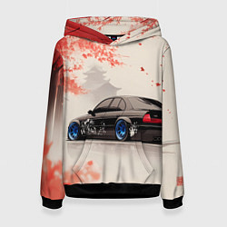 Женская толстовка Черная БМВ и сакура