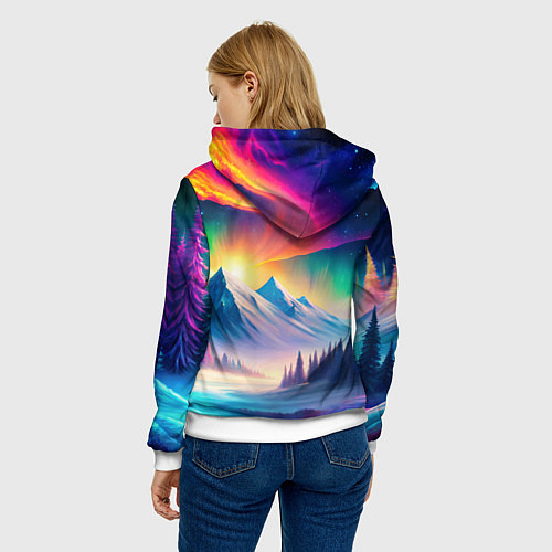 Женская толстовка Большой волк одинокий охотник - неоновые цвета / 3D-Белый – фото 4